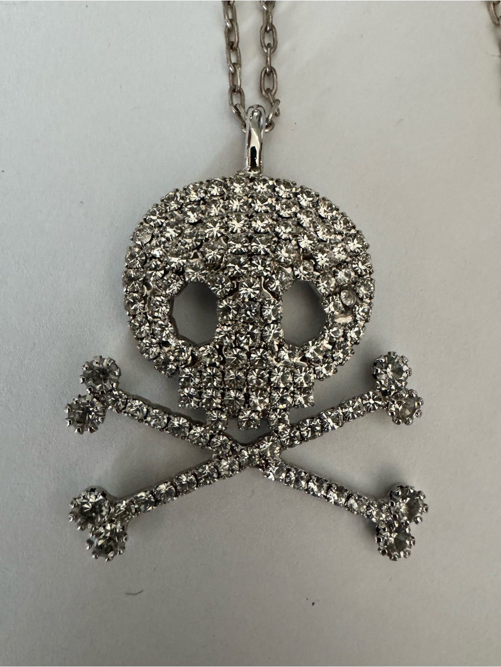 Tarina Tarantino Silver Crystal Skull & Crossbones Pendant Choker